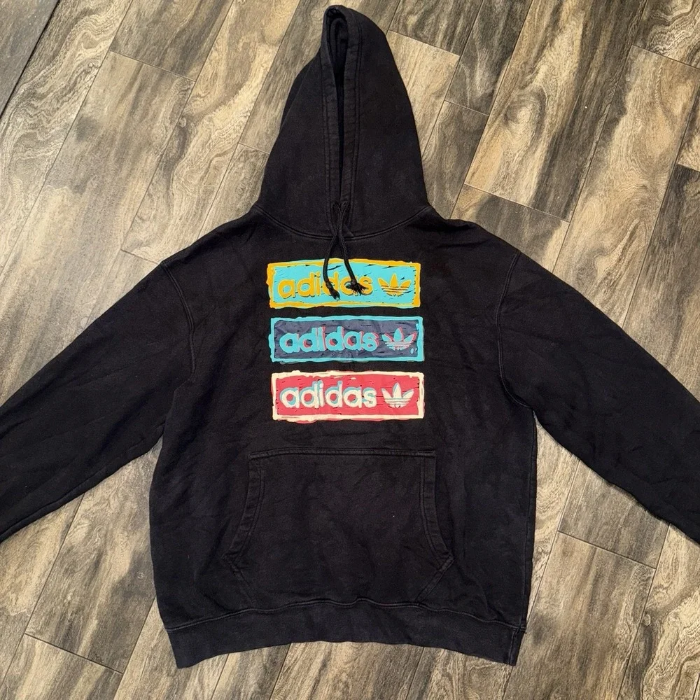 Adidas Men's Tri‎ Linear Hoodie Black Graphic Print Size Large